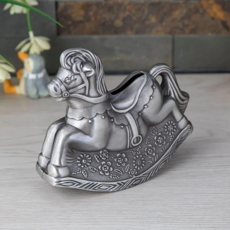 Tirelire Cheval à Bascule en Argent