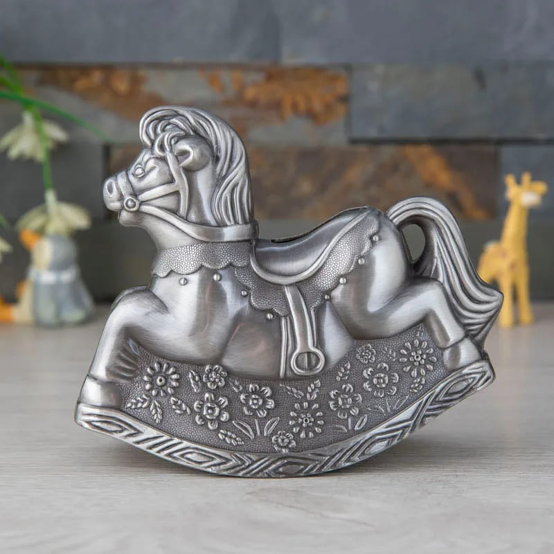 Tirelire Cheval à Bascule en Argent